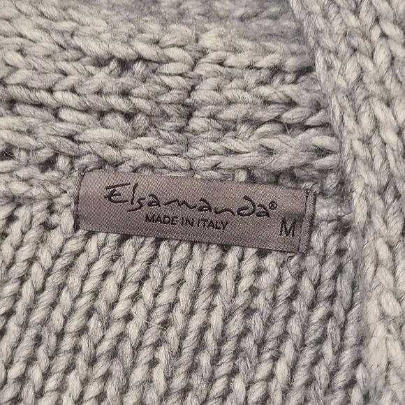ELSAMANDA Womens Wool Blend gray Open Front Chunky Knit Cardigan Italy Anthro - Picture 4 of 4